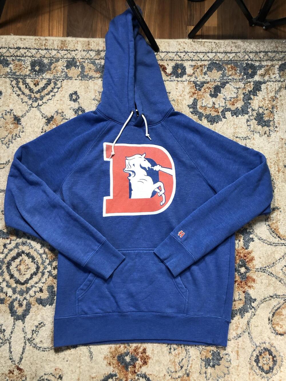 Denver Broncos Hoodie Mens Large Blue NFL Football Homage Retro Pullover